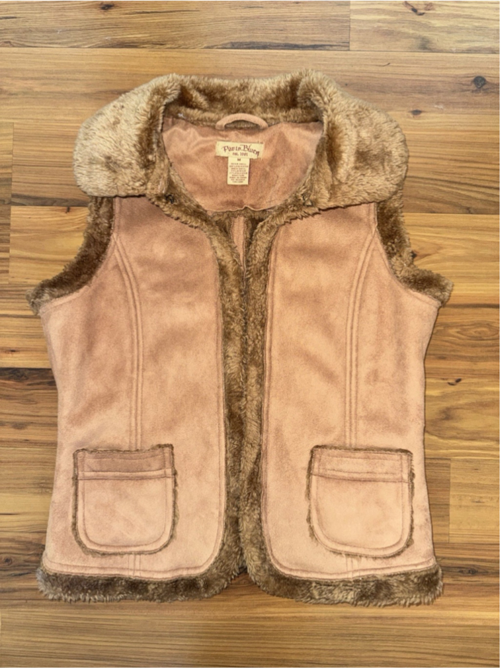 Vintage Y2K Paris Blues Faux Suede Fur Vest Penny Lane Boho Festival Brown M